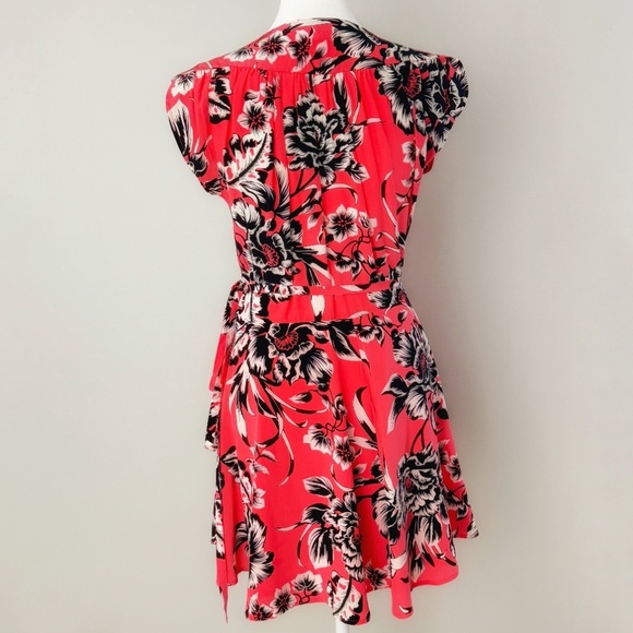 Yumi Kim Wrap Dress Silk Pink Black White Oversized Floral Pattern Short Sleeve - Picture 10 of 15
